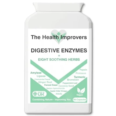 Image of Digestive Enzyme Supplements and Herbs for Gut Health, 8 Soothing Herbs, Enzymes Fats, Proteins, Carbohydrates, 60 Vegan Capsules Betain Hydrochloride