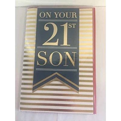 Image of On Your 21st Son Birthday Card Age 21 Twenty One Blue/White/Gold Stripes/Words 3D/Foil Detail(PRELUDE45632)