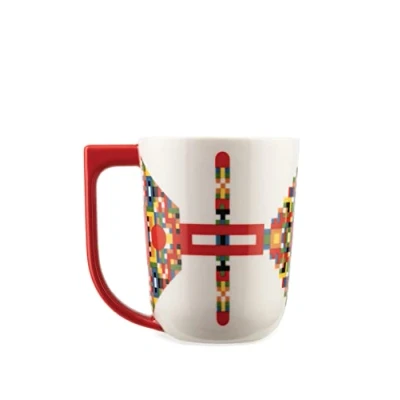 Image of Alessi Elena Salmistraro Holyhedrics ESA09 1 Design Mug with Balanced Dimensions, in Porcelain Decorated Hand Applied Decal and Drawn Handle, Capacity 40cl