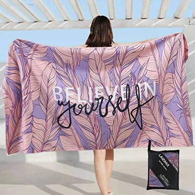 Image of LAIZIHUI microfiber beach towel, quick dry &amp; light weight travel towel，swimming towel and towel，great for camping, gym, swimming 160 x 80cm.