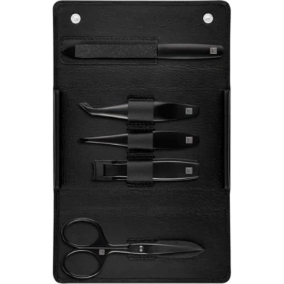 Image of ZWILLING Premium Black Edition 5 Piece Manicure Set Travel Face and Beard Hair with Nail Clippers Scissors