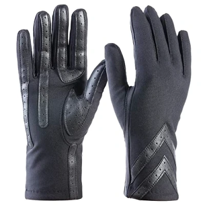 Image of Isotoner Women&#039;s Spandex Touchscreen Cold Weather Gloves with Warm Fleece Lining and Chevron Details, Solid Black Smartdri, S M