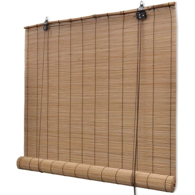 Image of vidaXL Roller Blind Blackout Window Shade for Bedroom Door Water Resistant Shower Curtain Bathroom Room Divider Bamboo 100x220 cm Brown
