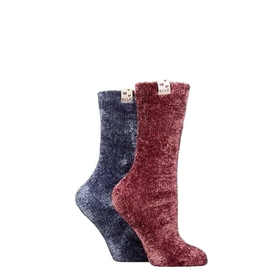Image of Elle Ladies Super Soft Silky Cosy Chenille Leisure Socks Pack of 2 Size 4 8 in Assorted Colours (as8, numeric, numeric_4, numeric_8, regular, Moonlight Blue)