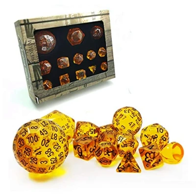 Image of Bescon Amber Complete Polyhedral RPG Dice Set 13pcs D3 D100