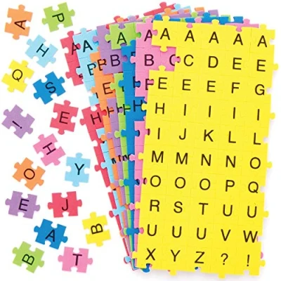 Image of Baker Ross AT995 Self Adhesive Foam Jigsaw Puzzle Letters Pack of 400, Arts and Crafts Letter Stickers, Assorted Colours