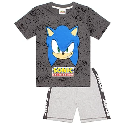 Image of SONIC THE HEDGEHOG Pyjamas for Boys Kids Character T Shirt &amp; Shorts Pjs Set Gamer Clothing Merchandise 7 8 Years Grey