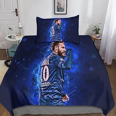 Image of Neymar Quilt Cover Set 3D Printed Bedding Duvet with Zipper Closure for Kids Boys Teen Soft Microfiber 2 Pieces Single（135x200cm）