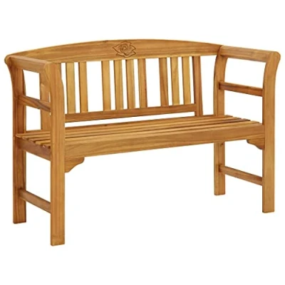 Image of vidaXL Garden Bench, Solid Acacia Wood Construction, Comfortable Seat with Backrest and Armrests, Versatile Indoor/Outdoor Bench Decorative Rose Design Brown.