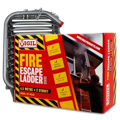 Image of Vigil Two Storey Fire Escape Ladder Emergency Safety Portable Steel Compact Lightweight External Rescue 350 Kg Capacity Universal Window Mounting 4.5m/14 feet, 7 inches