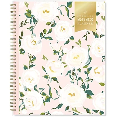 Image of Day Designer for Blue Sky 2023 Weekly and Monthly Planner, 8.5&quot; x 11&quot;, Clear Pocket Cover, Wirebound, Coming Up Roses (140092 23)