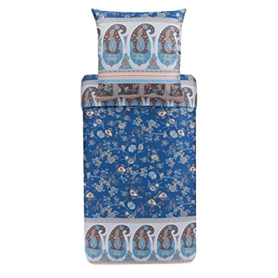 Image of Bassetti Genova B1 9323458 Bed Linen Set Cotton Mako Satin in Blue 2 Piece with Zip Closure 135 x 200 cm / 80