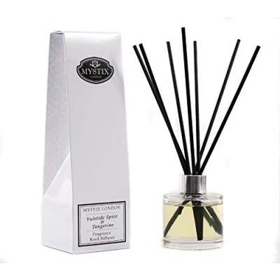 Image of Mystix London Fragrance Oil Reed Diffuser Yuletide Spice &amp; Tangerine Scent Long Lasting Festive Home Safe Easy to Use 100ml Bottle