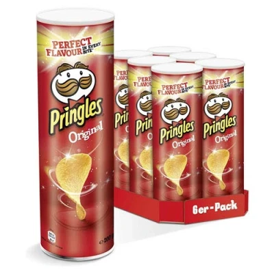 Image of Pringles Original Flavour Potato Crisps Chips Snack Can Tubes Pack of 6 x 200g
