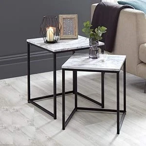 Image of A2Z Home Solutions Wonderful Feature Set of 2 Marble Effect Nest Tables With Metal Frame Coffee/Side/Center Living Room