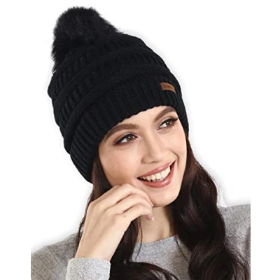 Image of Brook + Bay Chunky Knit Pom Beanie Women&#039;s Bobble Hat, Cozy Warmth Hats &amp; Caps Ideal for Winter, No Slip Fit All Hairstyles Wooly Hat Men, Men