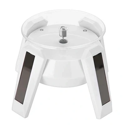 Image of Solar Powered Rotating stand, 360 Degrees Turntable Watch Phone Jewelry Display Stand Mount Holder with LED Light (White)