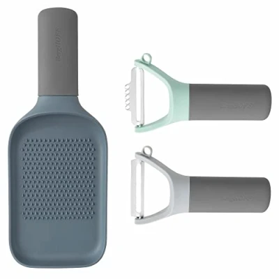 Image of BergHOFF  Leo Peeler and Grater Set with Zester Grey, Mint &amp; Blue 3 Piece