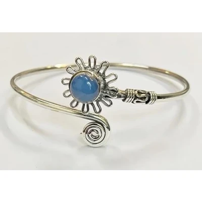 Image of VIE Silver Plated Adjustable Daisy Spiral Cuff Bangle (Opalite)