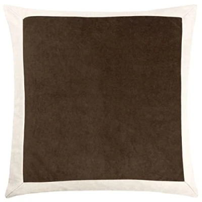 Image of Yard Auden Linen Bordered Velvet Filled Cushion Brown One Size