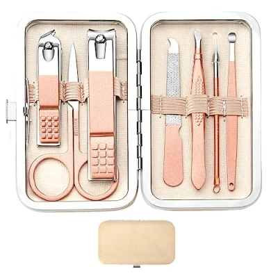 Image of Manicure Set Nail Clipper Stainless Steel Women Men Toe Finger Clippers Personal Care Tools with Portable Travel Case Pedicure Grooming Kit(rose gold)