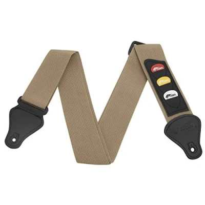 Image of Tiger STP5 TW Guitar Strap with Pick Holders and Picks for Classical, Electric, Bass Acoustic Guitars Tweed