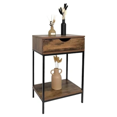 Image of HOMELOX 1 Drawer Console Table Black Metal Frame &amp; Wooden with Shelf Side Home Furniture