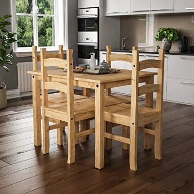 Image of Vida Designs Corona Dining Set 4 Seater, Solid Pine Wood, Table With Chairs