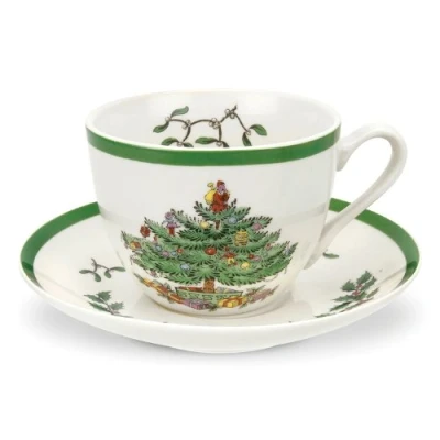 Image of Spode Christmas Tree Teacup and Saucer,Set of 4 (Multicolor)