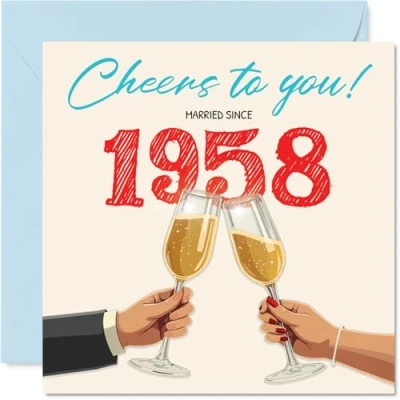 Image of 67th Anniversary Card for Women Men Cheers! Married Since 1958 Happy 67 Year Husband Wife Companion Partner, 145mm Wedding Anniversaries Greeting Cards