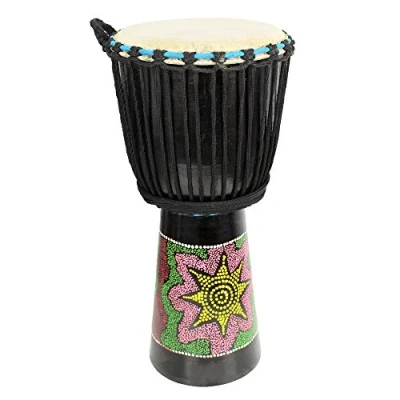 Image of A Star 10 Inch Painted Colourful West African Djembe Drum Authentic Handmade, Rope Tuned, Natural Skin Head Educational Hand 60 cm Height
