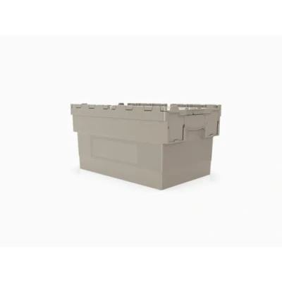 Image of HomeHQ 60L Attached Lid Container, Plastic Box with Lid, Storage Container Crate Tote, (600x400x320mm) (GREY)