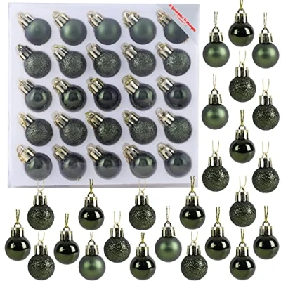 Image of Christmas Concepts® Pack of 25 25mm Mini Tree Baubles Shiny, Matte &amp; Glitter Decorated (Forrest Green)
