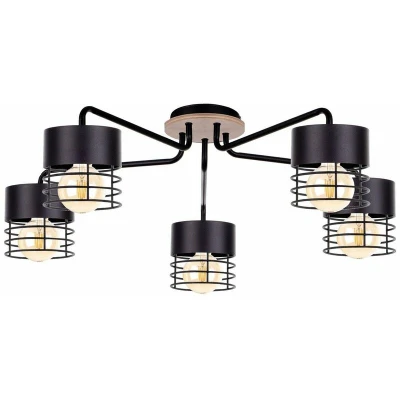 Image of Casa Multi Arm Semi Flush Ceiling Light Black, Wood, 70cm, 5x E27