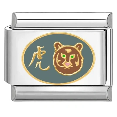 Image of Quiges 9mm Italian Style Charm Link Module Stainless Steel Chinese Horoscope Tiger for Bracelets