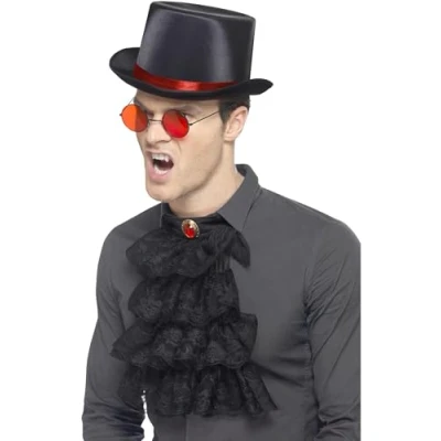 Image of Smiffys Gothic Kit, with Elastic Inner Rim Top Hat, Red &amp; Glasses Neck Ruffle, Halloween Fancy Dress Accessory, Vampire Up Accessories