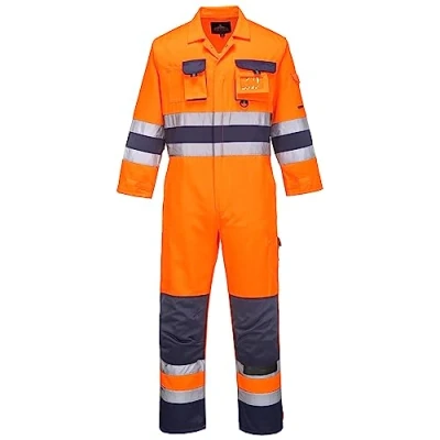 Image of Portwest TX55 Men&#039;s Nantes Hi Vis Reflective Boiler Suit Overalls Coverall Safety Class 3 Orange/Navy, L