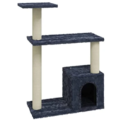 Image of vidaXL Dark Grey 70cm Cat Tree with Sisal Scratching Posts, Plush Seat, Elevated Platforms and Cosy House Exercise Rest Station for Cats