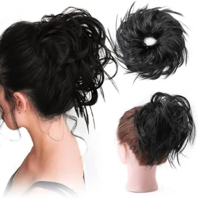 Image of Fashion Tousled Hair Extensions Hairpiece Scrunchie Straight Elastic updo Scrunchy BUN Brown Blonde Instant Ponytail wig Hairdo Dark Black