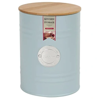 Image of STEELEX Sugar Canister with Wooden Lid Airtight Storage Jars Kitchen Metal Containers Tins for Food Storage, Matte Finish, Light Blue