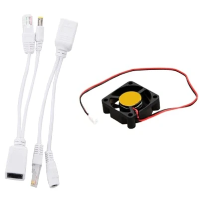 Image of Hfourhnik Passive Power over Ethernet PoE Adapter Injector + Splitter Kit with 3010S 12V 0.06A Brushless DC Cooling Fan