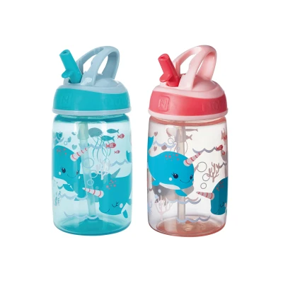 Image of Nuby Mighty Swig Water Bottle No Spill Active Toddler Sippy Cup 360ml / 12oz Carry Handle Dishwasher and Microwave Safe Suitable Beaker for 18 Months Plus (Monsters, Pack of 2)