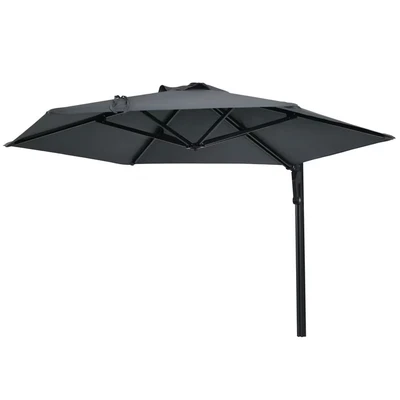 Image of Outsunny 2.5m Wall Mounted Parasol, Hand to Push Outdoor Patio Umbrella with 180 Degree Rotatable Canopy for Porch, Deck, Garden, 250 cm, Dark Grey