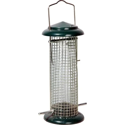 Image of dobar 11513 Metal Bird Feeder Wild Nut Stainless Steel Frame Diameter 9.5 x 23 cm green