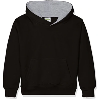 Image of AWDis Boy&#039;s KIDS VARSITY HOODIE Hoodie, Multicoloured (Jet Black/Heather Grey), X Large (Manufacturer Size: 12/13 Y)