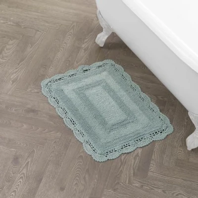 Image of Laura Ashley Crochet Cotton 17x24 in. Bath Rug, Aqua