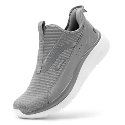 Image of FitVille Mens Wide Fit Slip On Trainers Extra Width Walking Shoes for Swollen Feet, Foot Pain Relief &amp; High Rebound 10.5 UK Tempest Shadow