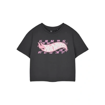 Image of Hot Wheels Womens Grey Cropped Tee Pastel Graphic Logo Short Sleeve T Shirt Retro Apparel for Ladies Vintage Streetwear Clothing Merchandise Gift