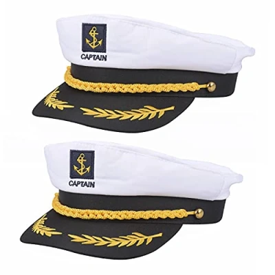 Image of Euvoym 2 Pieces Captain Hat Cap Adult Sailor Adjustable Captains for Navy Marine Admiral Costume Accessory