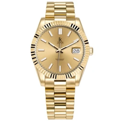 Image of Alienwork Watch Men Women Gold Stainless Steel Metal Strap Calendar Date Classic Elegant